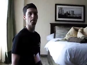 Face fucking guy in hotel room, cum in his...