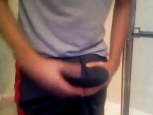 Arab in bathroom and shows his long cock